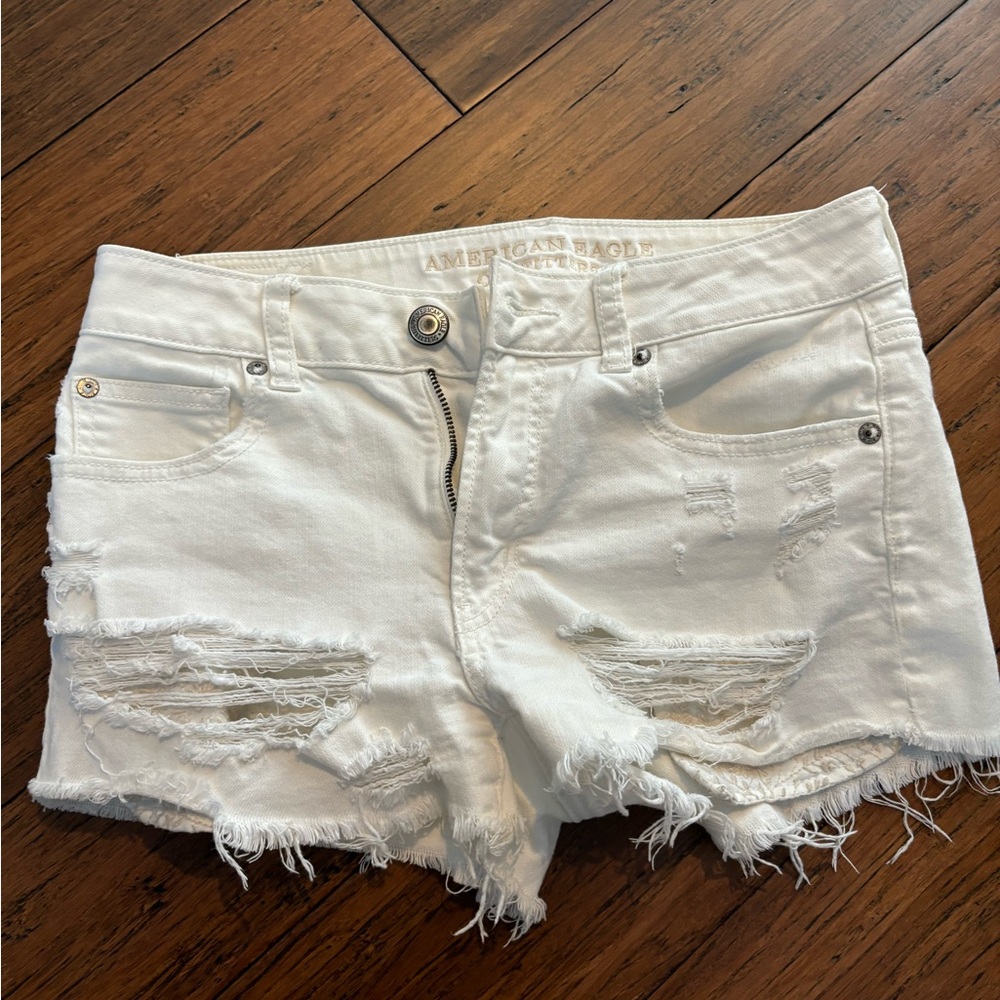 America Eagle white denim shorts